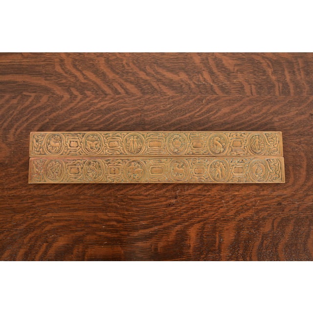 Tiffany Studios New York Zodiac Bronze Blotter Ends With Leather Desk Blotter For Sale - Image 12 of 16