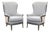 Pair of Arhaus Portsmouth Collection Gray Fabric & Leather Contemporary Chairs For Sale