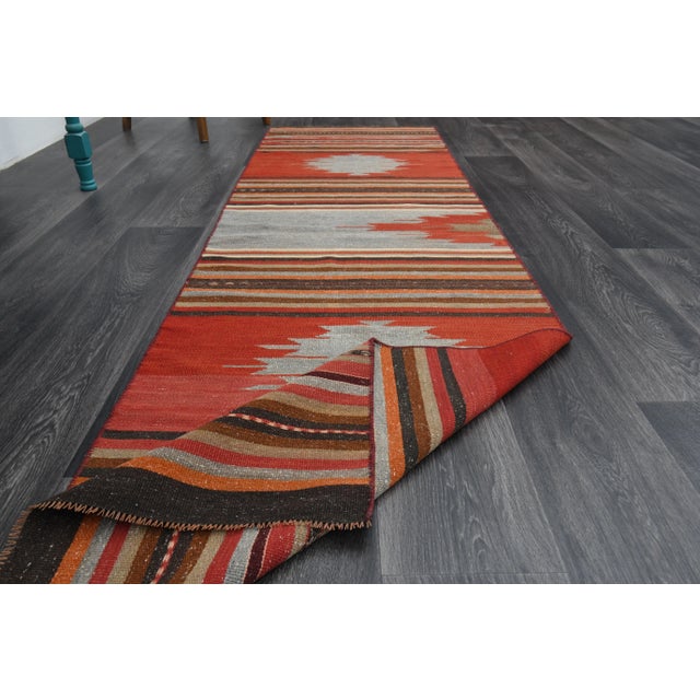 Textile 1970s Turkish Oushak Handmade Wool Cotton Red Runner Rug For Sale - Image 7 of 11