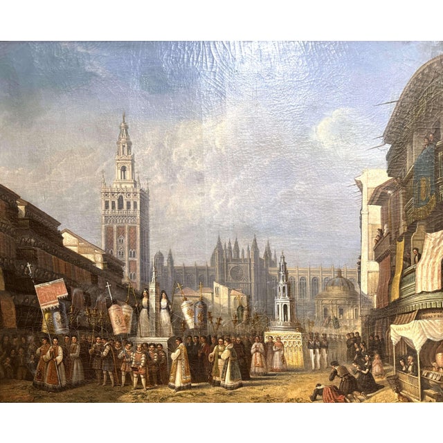 French Mid-19th Century French Oil Painting of Seville Procession by Baron Prost For Sale - Image 3 of 15