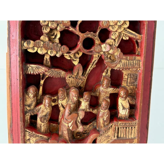 Antique Chinese Carved Gilt Wood Panel on Stand For Sale - Image 11 of 15