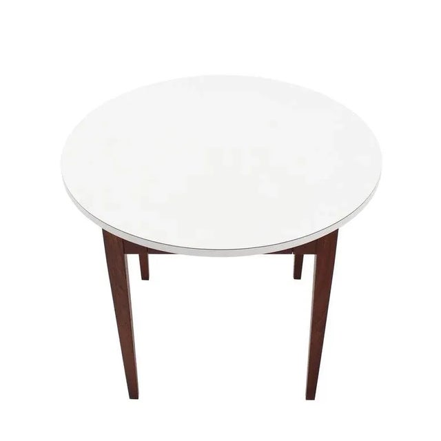 Vintage Mid Century Oiled Walnut Base Round Laminated Top Side Table For Sale - Image 6 of 7