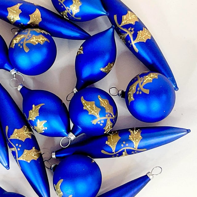 Mid 20th Century Mid-Century Hollywood Regency Petite Blue Glass Ornaments - Set of 17, Christmas For Sale - Image 5 of 8