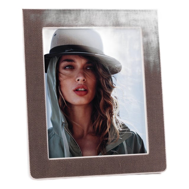 Raffia Over Nappa Cream Leather Photo Frame, 8" x 10" For Sale
