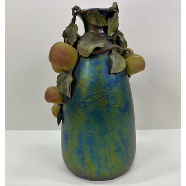 1900s Clément Massier Art Nouveau Pottery Vase With Iridescent Apple Design 14"h X 8"w For Sale - Image 9 of 16