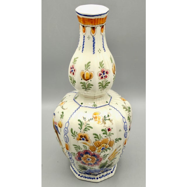 Early Dutch Hand Painted Delft Chinoiserie Polychrome Vase With Birds For Sale - Image 9 of 12