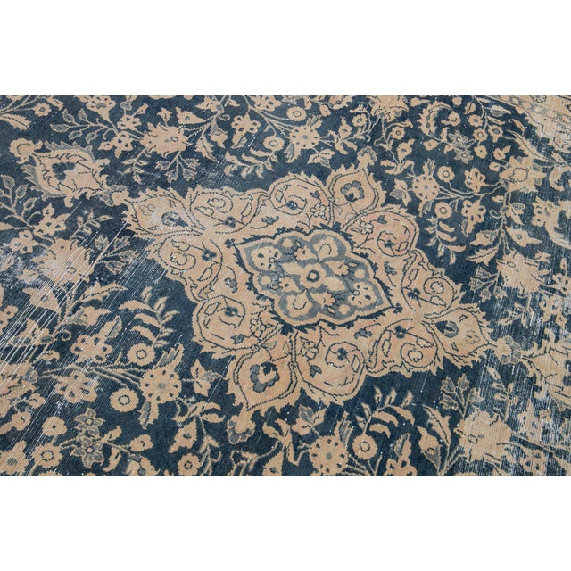 Vintage Persian Handmade Wool Rug in Blue With Rosette Motif For Sale - Image 10 of 10