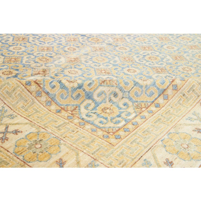 Handmade Modern Khotan Wool Rug With Allover Design in Beige and Blue For Sale - Image 10 of 10