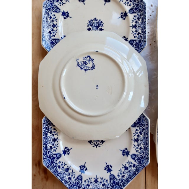 Ivory Antique Longchamp Ironstone Dessert Plates by Rouen, 1890s, Set of 6 For Sale - Image 8 of 10