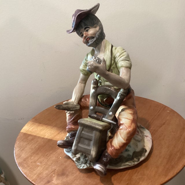 Antique Collectible Large Capodimonte Hand Painted Porcelain Cobbler Figurine Black Stamp For Sale - Image 12 of 12