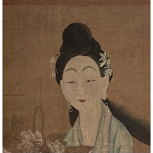 18th Century Asian Antique Chinese Goddess Painted on Silk and Framed For Sale - Image 4 of 12