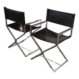 Pair of Vintage Chrome and Naugahyde Director's Chairs by Robert Kjer Jakobsen For Sale