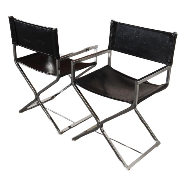Pair of Vintage Chrome and Naugahyde Director's Chairs by Robert Kjer Jakobsen For Sale