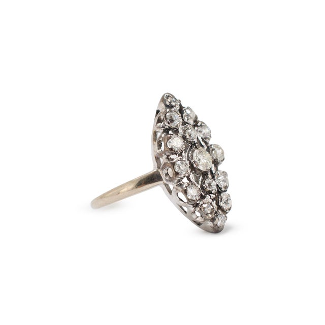 Antique Edwardian 14k White Gold 1.01ctw Diamond Elongated Navette Cocktail Ring, Size 5.75 For Sale - Image 4 of 8