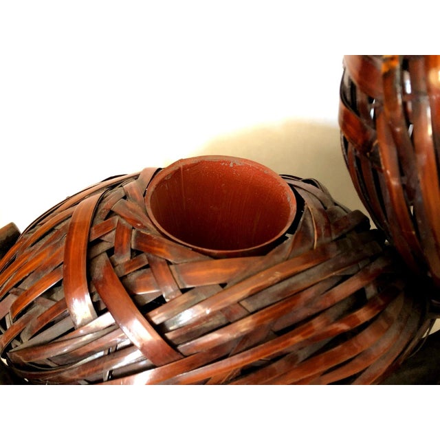 Brown Antique Japanese Ikebana Flower Arranging 4-Gourd Hyotan Baskets of Bamboo For Sale - Image 8 of 18