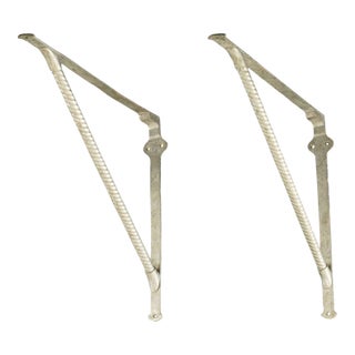 Pair of Nickel Plated Brass Wall Mount Shelf Brackets For Sale