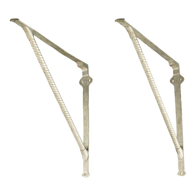 Pair of Nickel Plated Brass Wall Mount Shelf Brackets For Sale