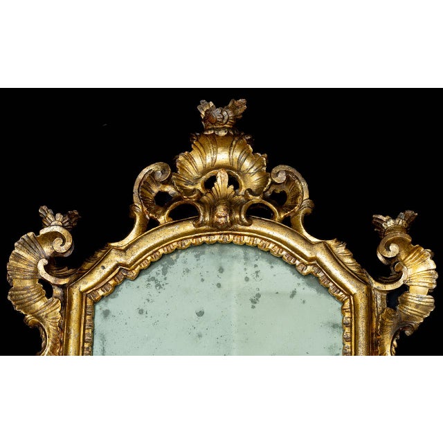 Pair of Antique Ventoline Mirrors in Gilded and Carved Wood. Naples, 18th Century For Sale - Image 3 of 6