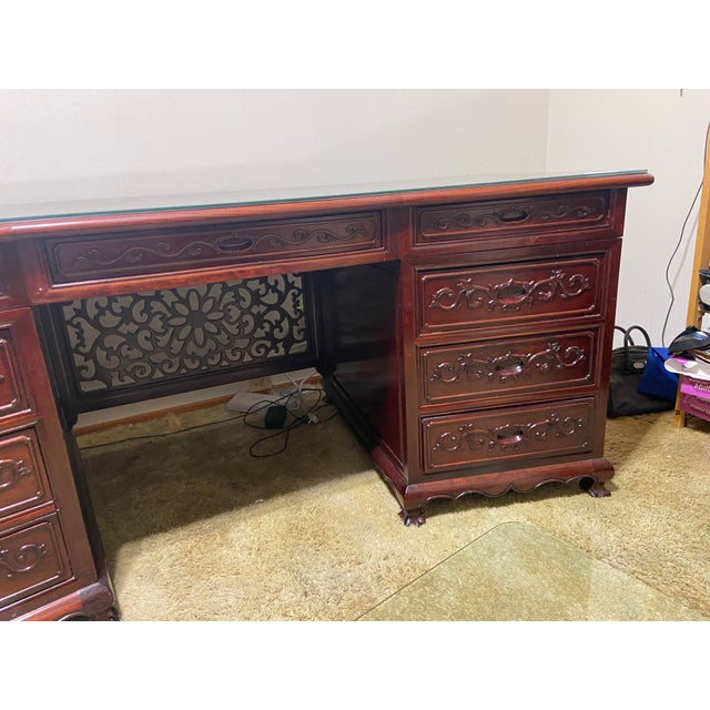 Vintage Mid Century Modern Rosewood Oriental Chinese Asian Executive Desk For Sale In Sacramento - Image 6 of 12
