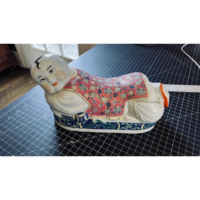 Red Vintage Porcelain Japanese Takmakura Geisha Girl Neck Rest For Sale - Image 8 of 8