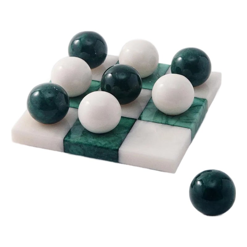 Forest Green/white Italian Alabaster Marble Tic-tac-toe