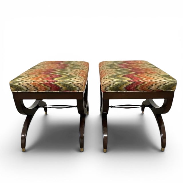 Contemporary Lee Jofa Curule Benches- A Pair For Sale - Image 3 of 6