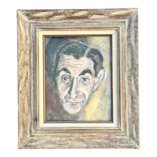 Mid 20th Century Vintage Boho Original Oil Portrait on Canvas For Sale