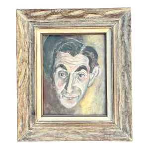 Mid 20th Century Vintage Boho Original Oil Portrait on Canvas