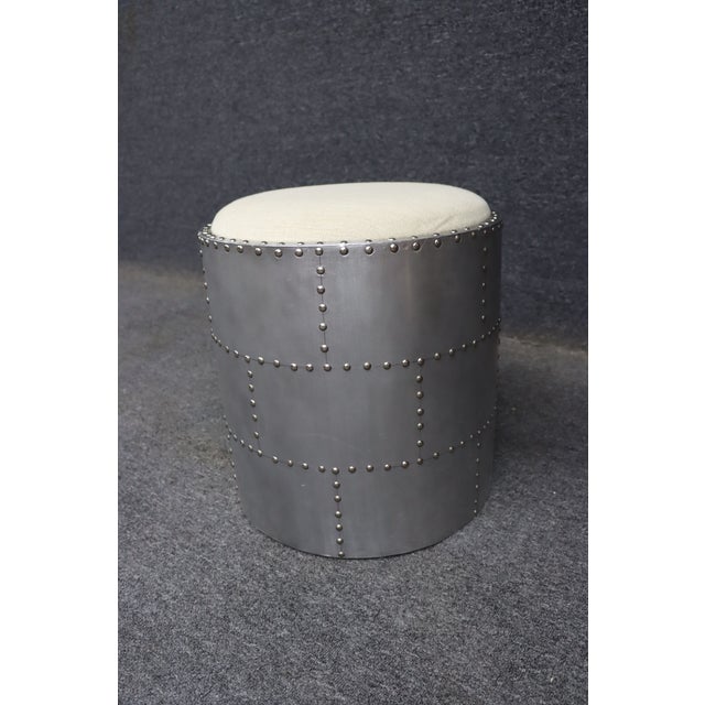 2020s Industrial Metal Drum Ottoman Stool For Sale - Image 5 of 8