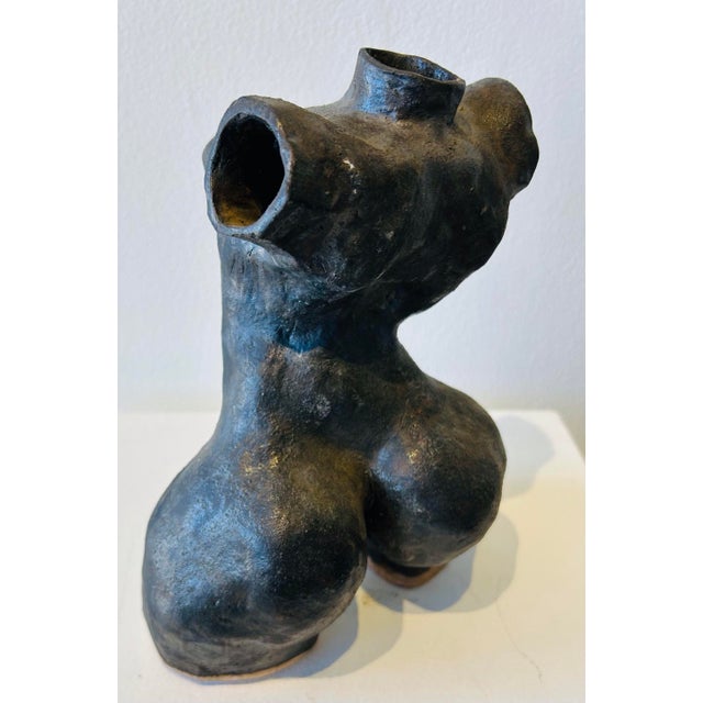 1990s Figural Sculpture Harriet Perry Bust and Torso Black Metallic Glaze For Sale - Image 4 of 6