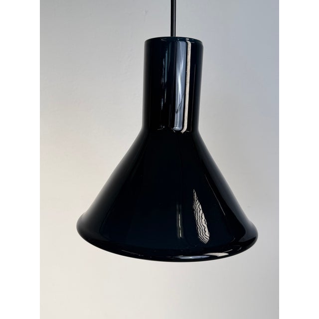 Mid-Century Modern Danish Mini P&T Pendant Lights in Dark Blue Glass by Michael Bang for Holmegaard, 1960s, Set of 2 For Sale - Image 3 of 8
