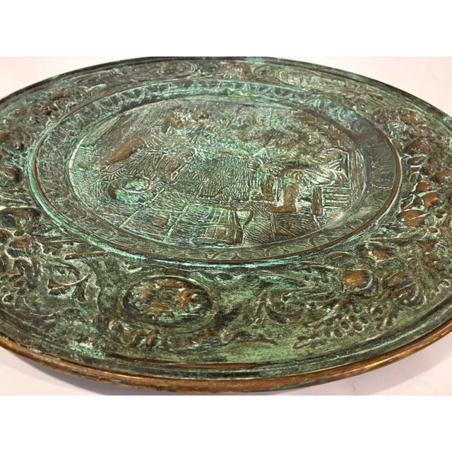 Late 19th Century Large 22.5” Antique Dutch Tavern Scene Copper Repoussé Wall Plaque / Charger Circa 1890’s For Sale - Image 5 of 12