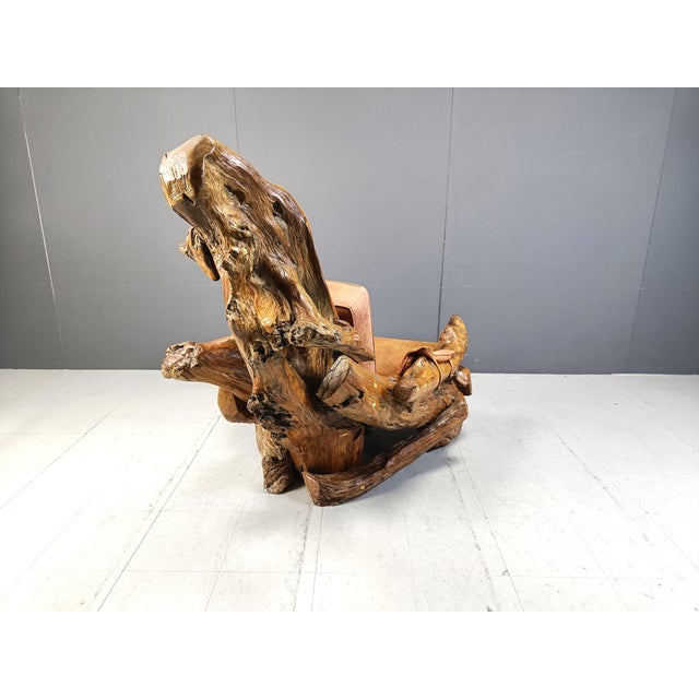 Rustic Olive Wood Lounge Chair, 1960s For Sale - Image 3 of 10