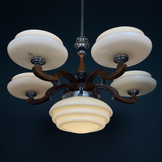 Large Art Deco Chandelier in Glass, Metal, and Wood, Italy, 1950s For Sale - Image 14 of 18