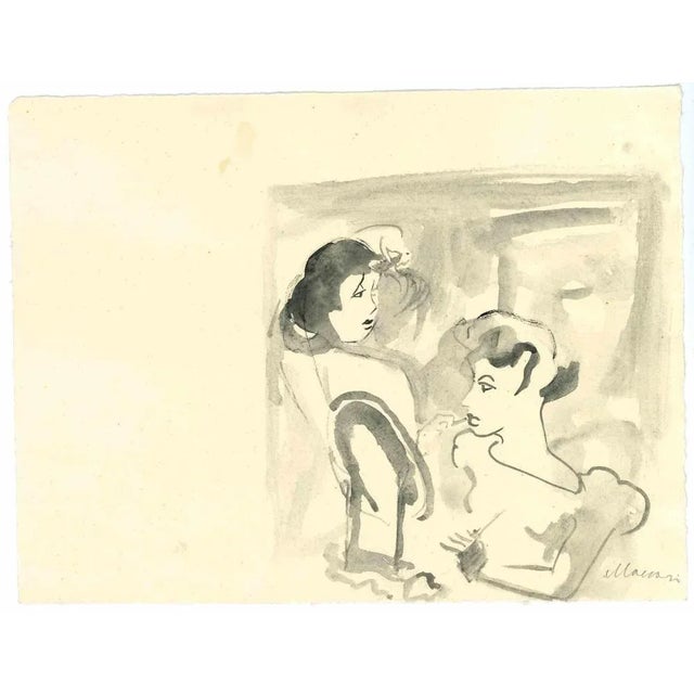 Womanly is an Original Drawing in watercolor and China ink on creamy-colored paper realized by Mino Maccari in the...