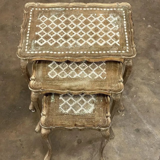 Italian Set of 3 Vintage Florentine Nesting Tables For Sale - Image 3 of 12