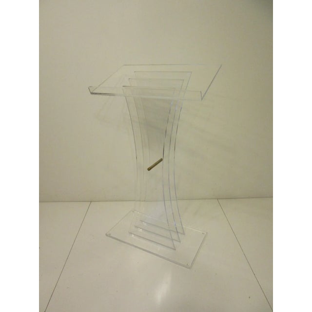 Modern Charles Hollis Jones Style Lucite & Brass Lectern Podium Hostess Stand For Sale - Image 3 of 10