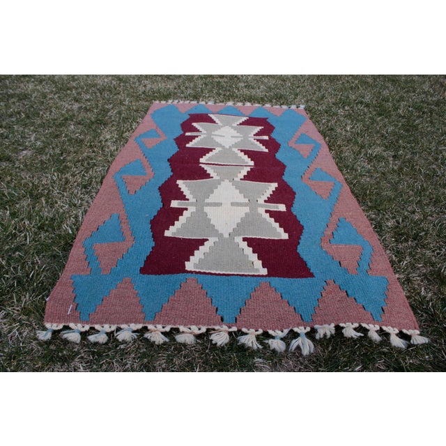 1980s Tribal Blue Ethnic Kilim For Sale - Image 4 of 13