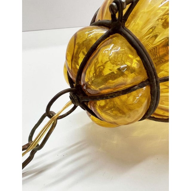 Mid-Century Italian Handblown Murano Amber Glass Cage Pendant Light from Seguso, 1940s For Sale - Image 15 of 16
