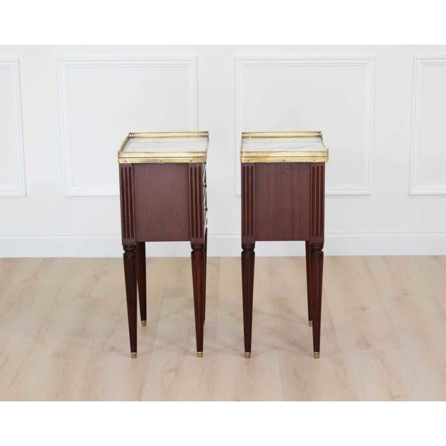 Pair of French 20th Century Louis XVI Style Marble-Top Bedside Tables For Sale - Image 9 of 9
