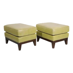 Pr. Leather Ottomans on Solid Wood Base C 1970/1980's