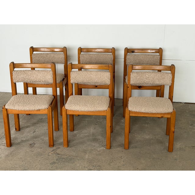Danish Modern Brutalist Dining Chairs in Pine and Curly Bouclé, 1970s, Set of 6 For Sale - Image 14 of 14