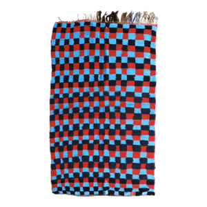 1990s Checkered Moroccan Rug - 7.4 X 4.8 Ft