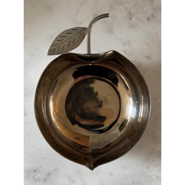 Mexican Vintage Silver Plated Apple Shaped Dish For Sale - Image 3 of 11