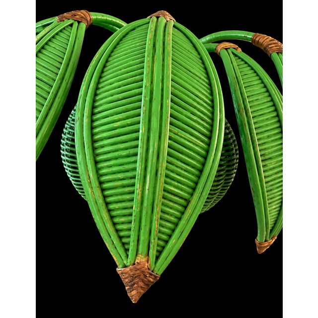 Mid 20th Century Vintage Pencil Reed and Wicker Coconut Palm Tree Wall Light Sconce Attributed to Mario Torres Lopez For Sale - Image 5 of 10