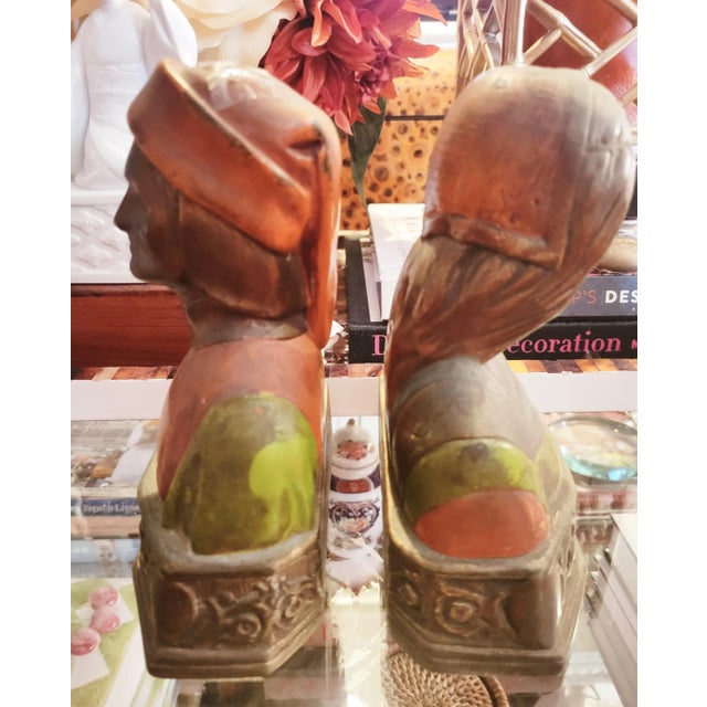 Vintage Dante & Beatrice Pompeian Bronze Colored Bookend Statues- a Pair For Sale In West Palm - Image 6 of 9