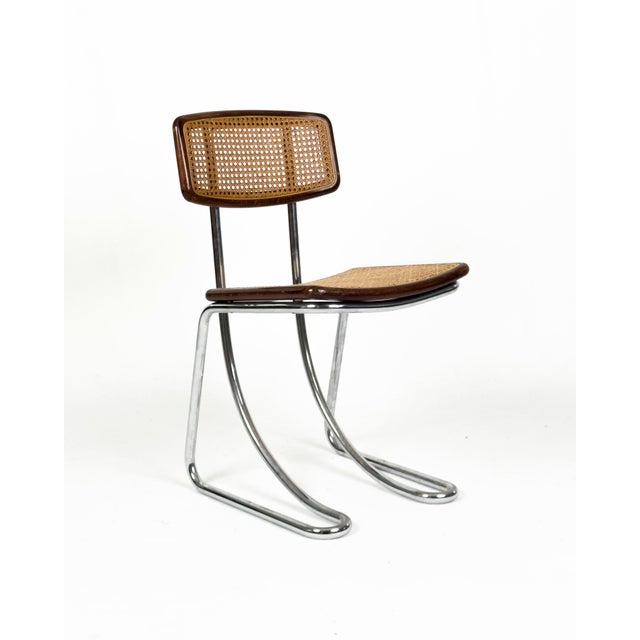Vintage Cantilever Chairs in Chrome, Wood and Vienna Straw, 1970s, Set of 4 For Sale - Image 9 of 14