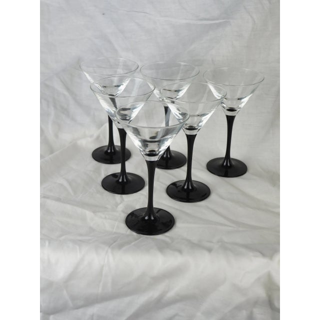 Mid-Century Modern 1980s Luminarc French Martini Glasses With Black Stems - Set of 6 For Sale - Image 3 of 11