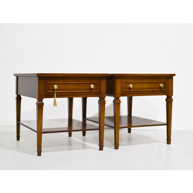 Mid Century Transitional Side Tables, Single Drawer With Lower Shelf - A Pair For Sale - Image 4 of 10