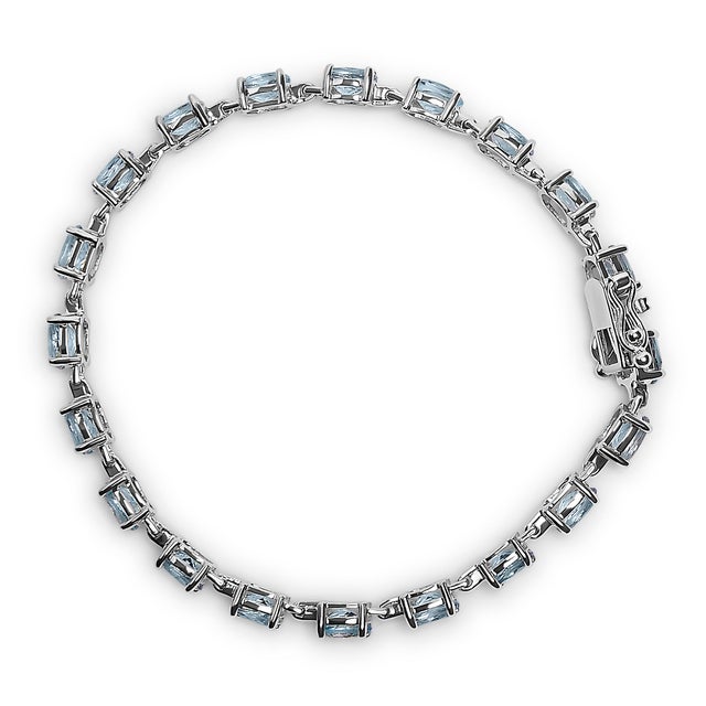 Contemporary .925 Sterling Silver 11.0 Cttw Oval Shaped Created Light Blue Topaz Link Bracelet - 7 inch For Sale - Image 3 of 5